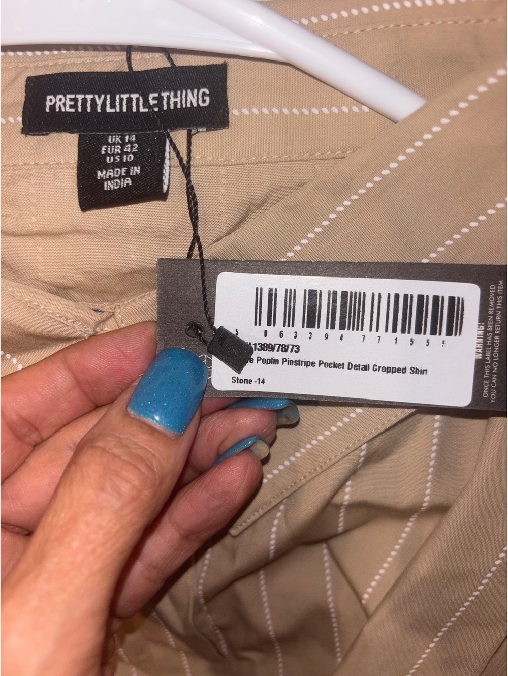 NWT PrettyLittleThing Stone Pinstripe Cropped Shirt US 10 UK 14 EU 42 - Picture 6 of 7